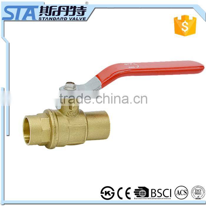 ART.1065 15mm 18mm 22mm CXC Fully Forged Solder Ends In-line Full Port Sweat Lead Free Brass Ball Valve with long steel handle