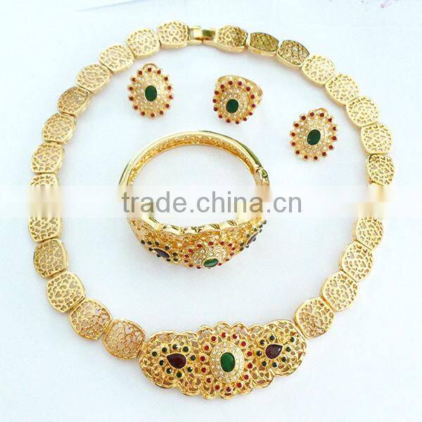 New design gold plated costume jewelry gold necklace and bracelet micro zircon set