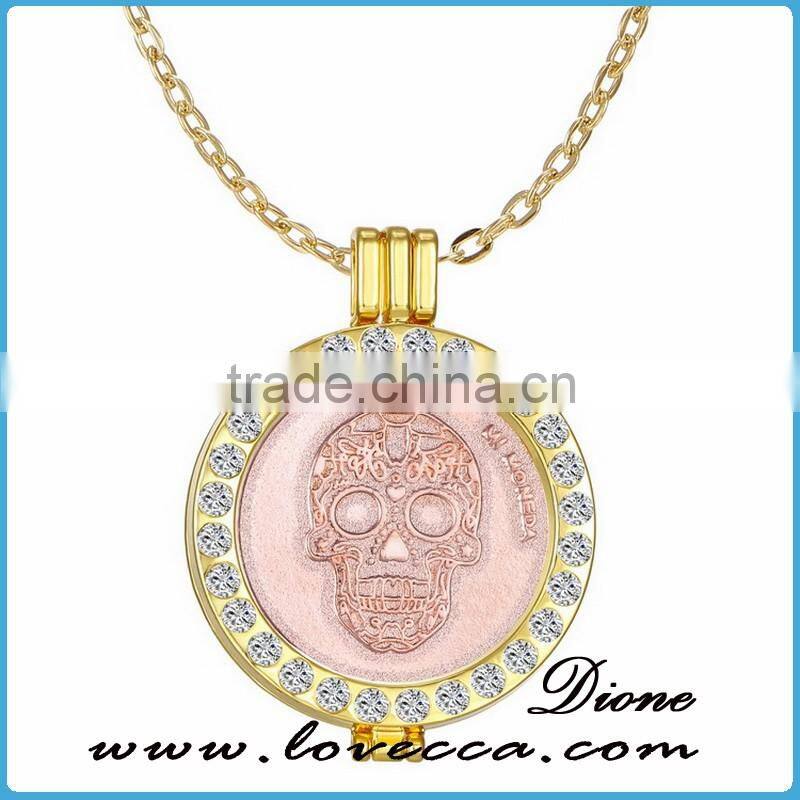 Dubai gold plating fashion jewelry wholesale crystal skull pendant necklace