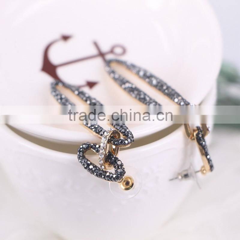 Hollow Oval Gemstone Stud Earring, rhinestone paved golden earring designs for women