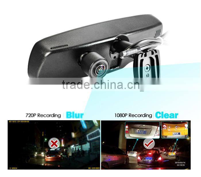 4.3inch 1080p HD dvr interior rearview monitor with reverse camera display and parking recording function