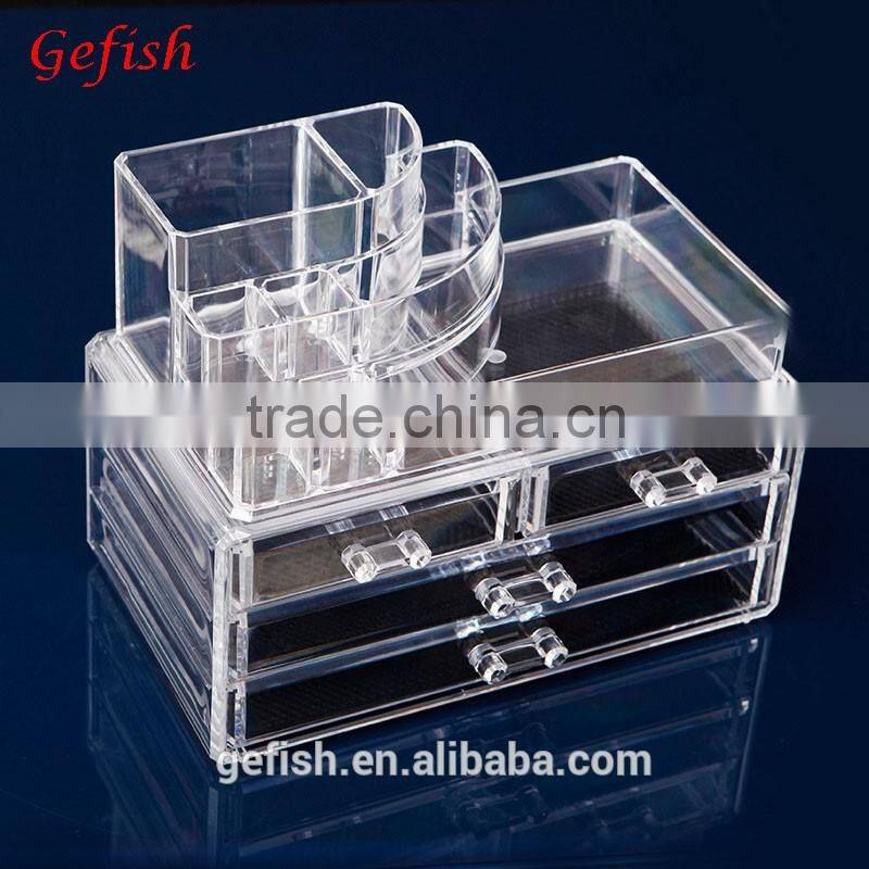 Mulit-size molding clear acrylic/ps makeup organizer cosmetic box with drawers