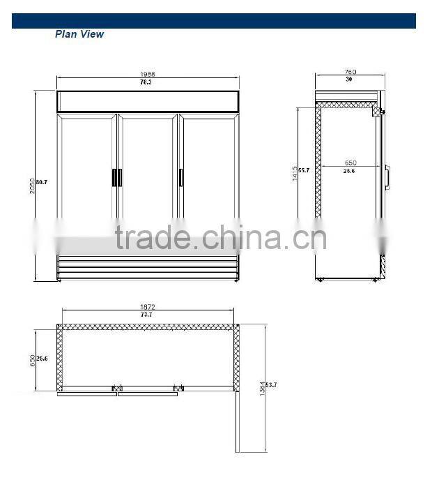 Three Door Merchandiser, Big Showcase Refrigerator, Glass Door Reach In Vertical Refrigerator - 1479 L / 52.3 cu.ft
