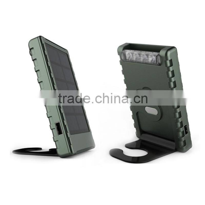 outdoor camping foldable mobile solar power bank 5000 with super Led torch and kick stand