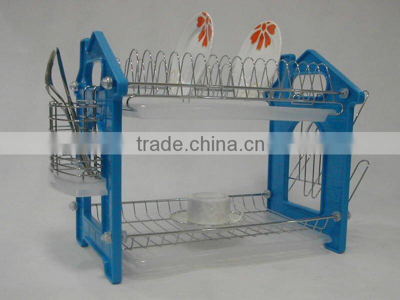 2 tier dish rack with 9 shape plastic side