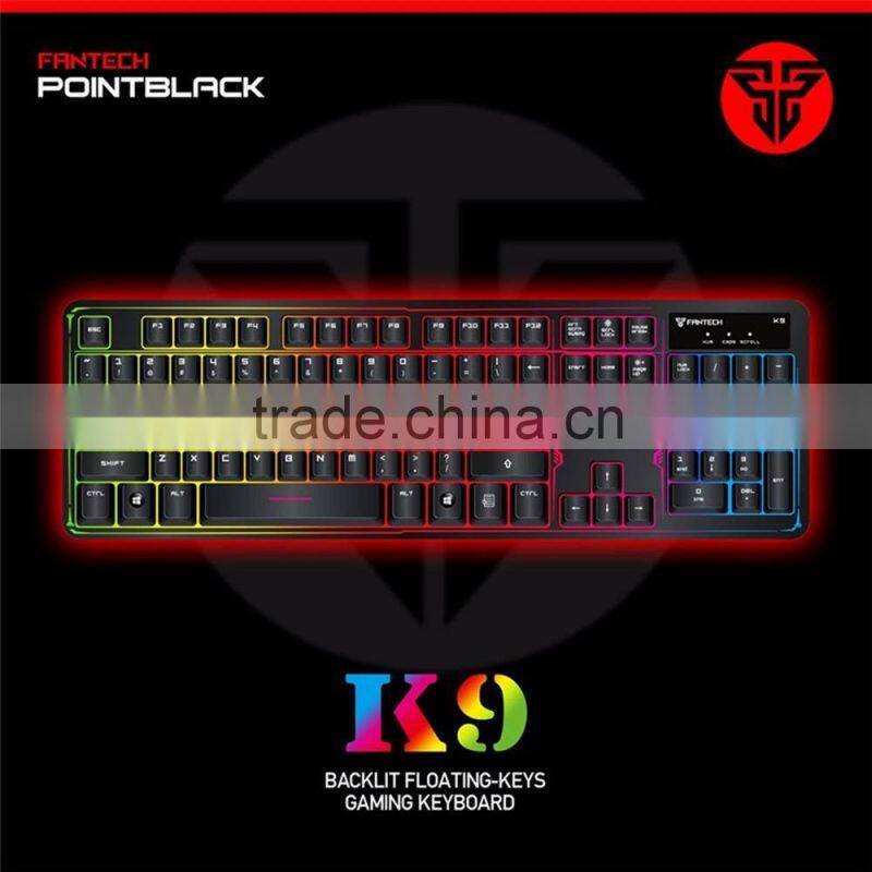 High quality Brand FANTECH K9 ABS Colorful LED Backlit Wired USB Gaming Keyboard for mechanical keyboard