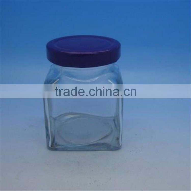 Hot selling products 50ml/100ml/200ml/280ml/380ml/500ml/700ml sealed quadrilateral glass jam jar with colorful screw cap
