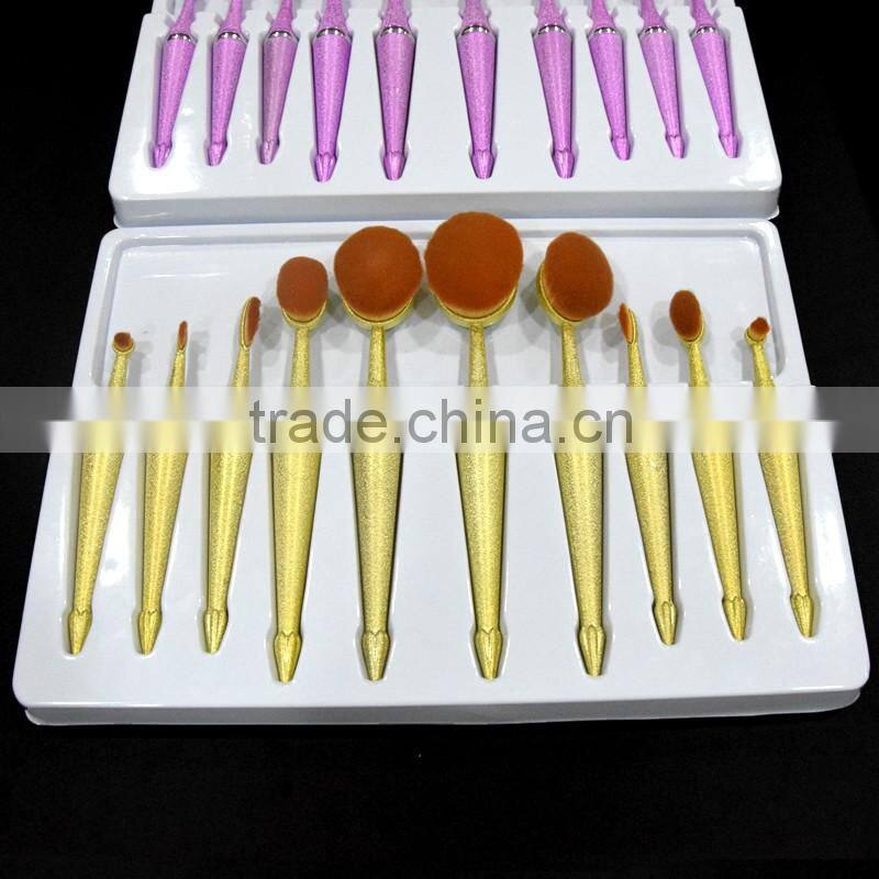 Hot 10pieces frosted handle toothbrush oval cosmetic makeup brush set