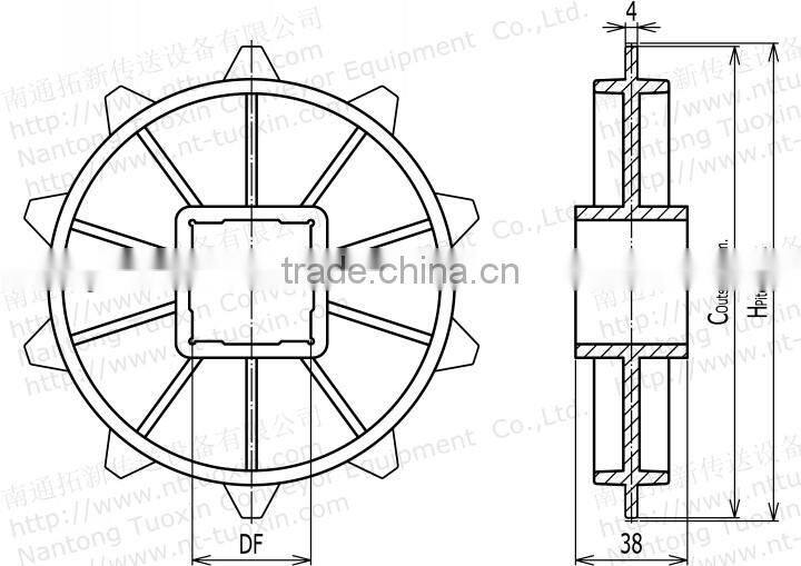 Injection Moulded 400 Plastic Sprocket for Plastic Conveyor Belt