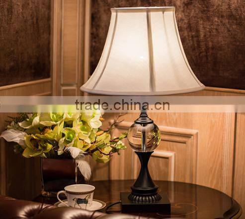 Silver electroplate metal K9 clear crystal lamp body table lamp with fabric lampshade