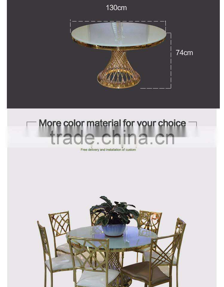 Foshan furniture stainless steel with glass top table for dining hotel