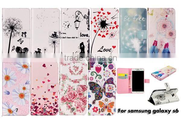 For samsung galaxy s6 PU flower pattern flip wallet leather mobile phone case