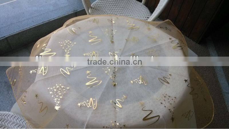 Spring Flower Pattern Flock Organza Round Table Cloth