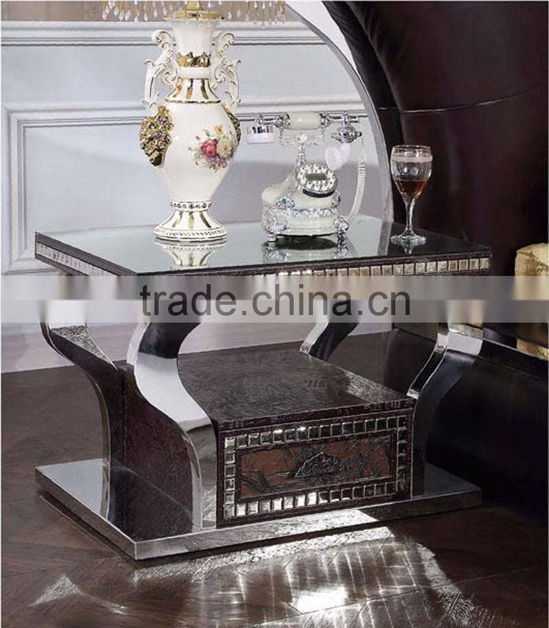B108-3 rectangle stylish Stainless steel pu corner table with stone marble top