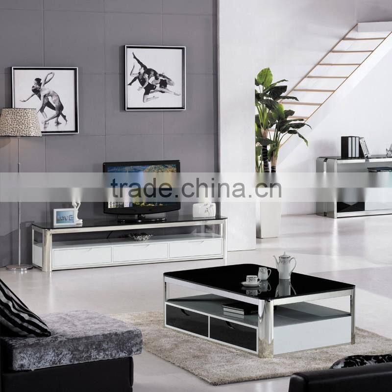 E2195 royal luxury stoving varnish stainless steel tv-stand/cabinet/unit design with thick marble top