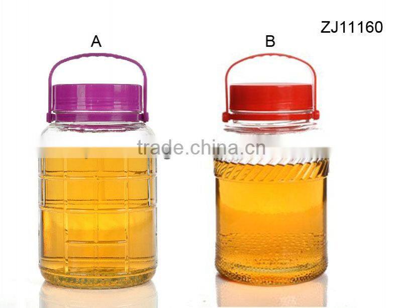 glass huge plum bottle dispenser with handle plastic lid