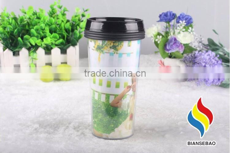 BPA free paper insert plastic cup 12oz double wall paper cup