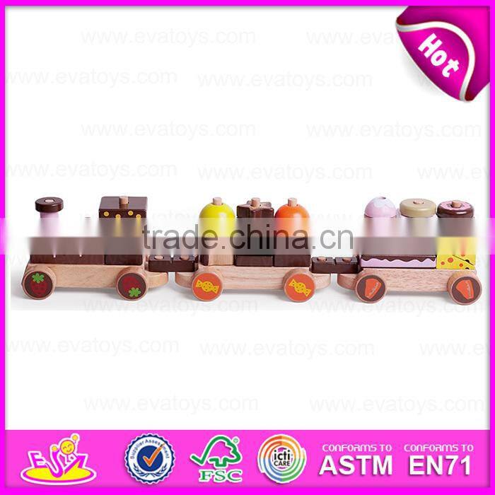 New Wooden Train EN71 ASTM Three Carriages Cake Train,Hot Sell Wooden blocks Chocolate Cake Train Set W05C026