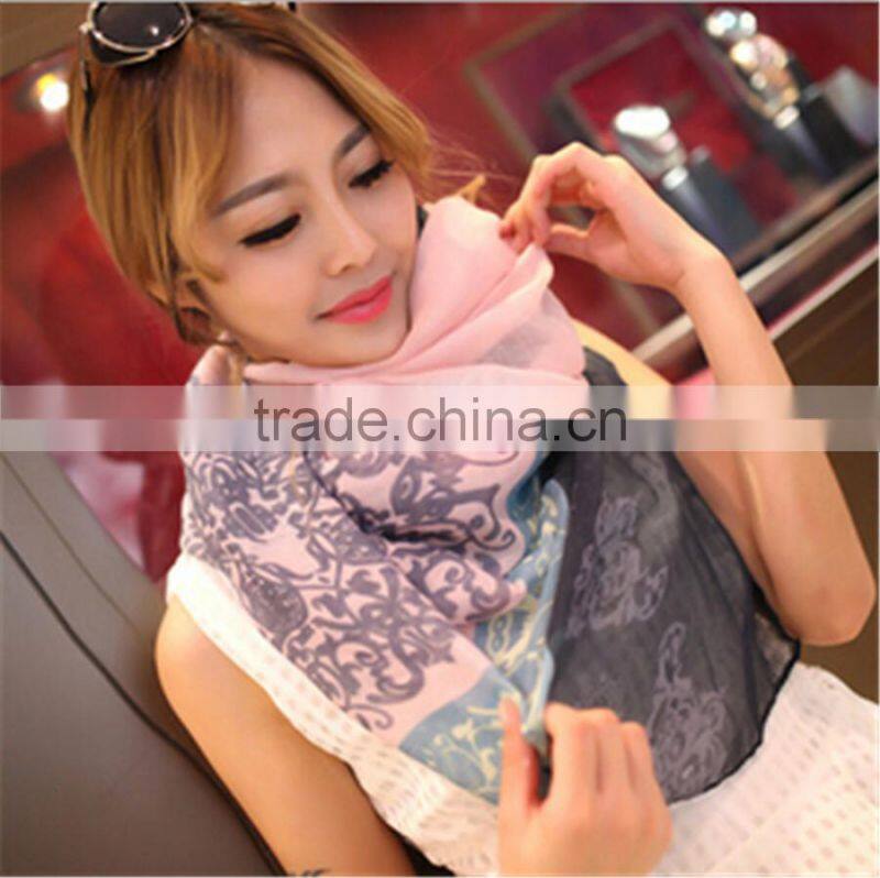 High Quality Gradual Colors Voile Female Scarves Shawl Wrap Long Foulard Women Scarf Flower Print