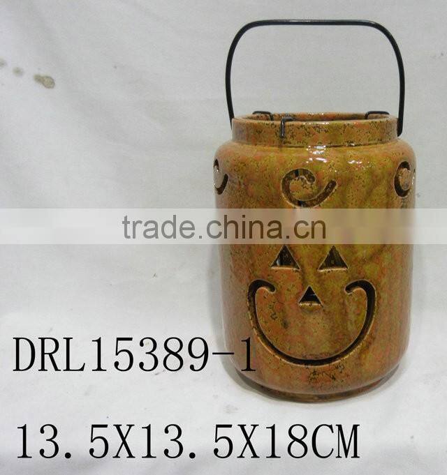 ceramic pumpkin lantern with handle festival holloween decorations