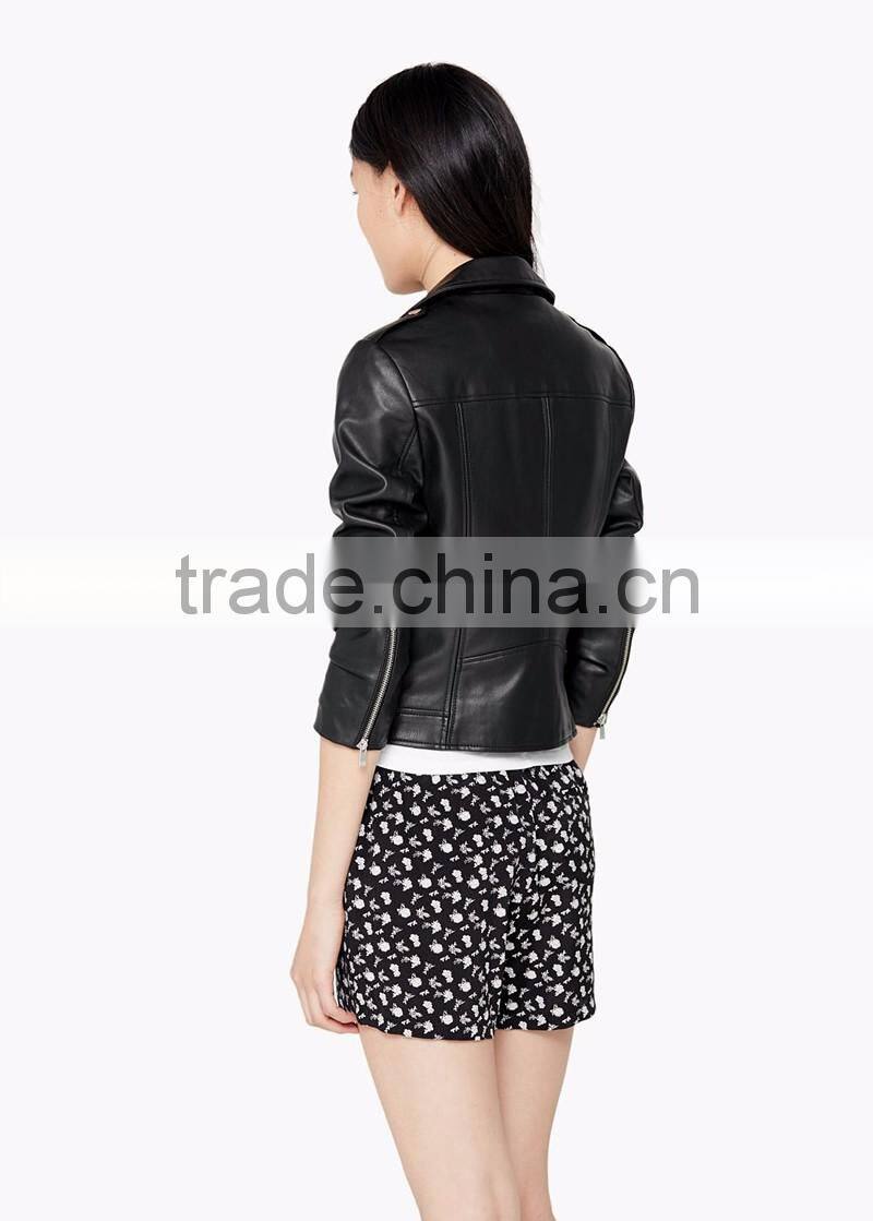 zipper design cheap motorbike faux leather jacket for women