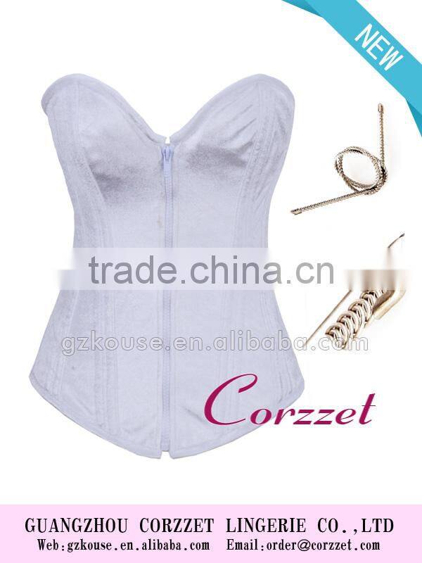 Flannelette Plain Black Corset Overbust Zipper Steel