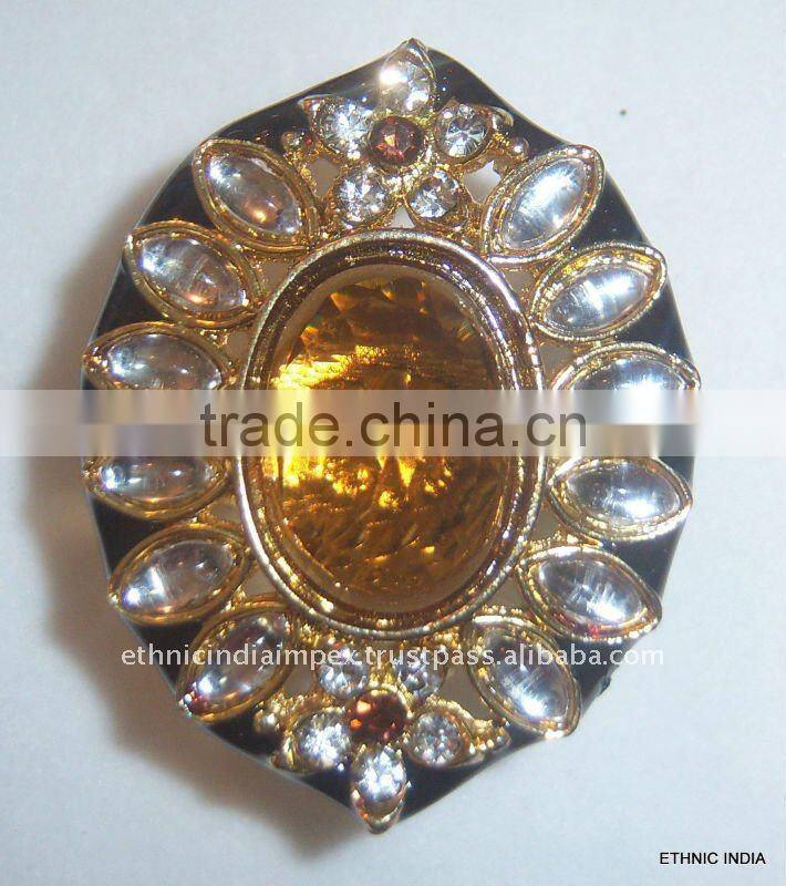 BROWN WHITE Gold TONE KUNDAN CZ COCKTAIL FASHION FINGER Ring R048C