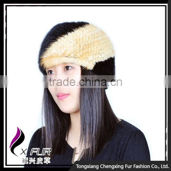 CX-E-28 2016 Wholesale Stock Popular Hair Headband Knitted Mink Fur Scarf