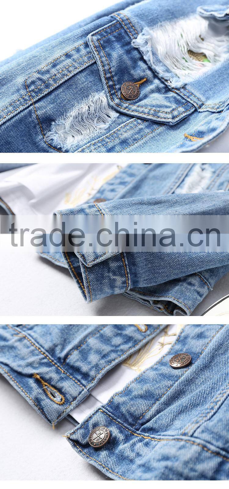 Custom boyfriend style oversized fit jeans jacket women plain distressed denim jacket