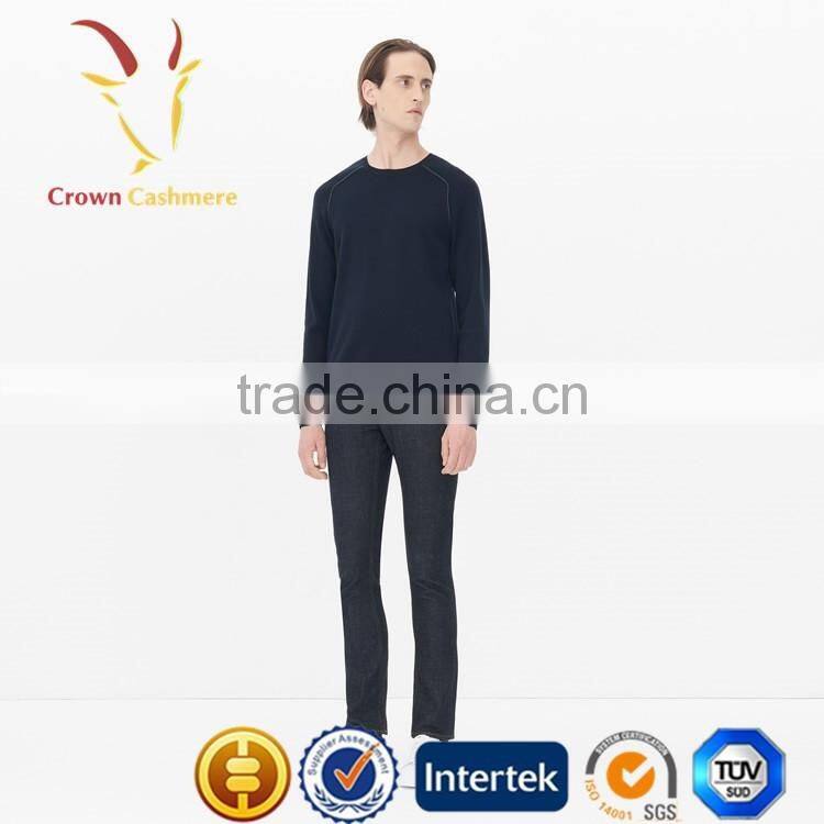 Navy Blue Men Cashmere Wool Pullover Sweater