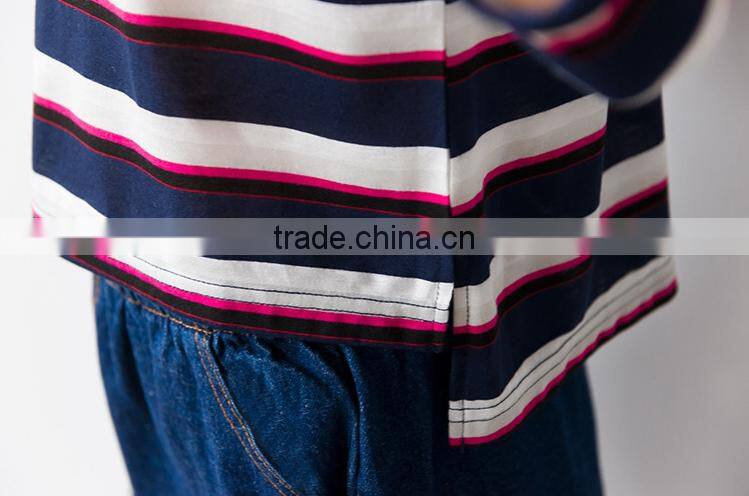 2016 new fashion all match loose half sleeve striped t-shirts for ladies