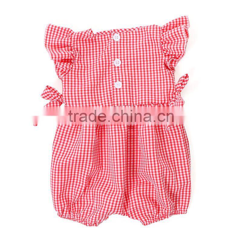 Newborn Baby Girls Romper Kids Grid Seersucker Baby Bubble Rompers