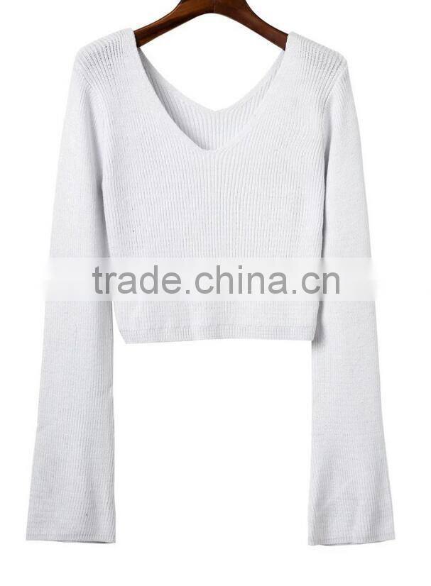 EY0852S Hot Sale 2016 Women Long Sleeve Deep V-Neck Pullover Sweater