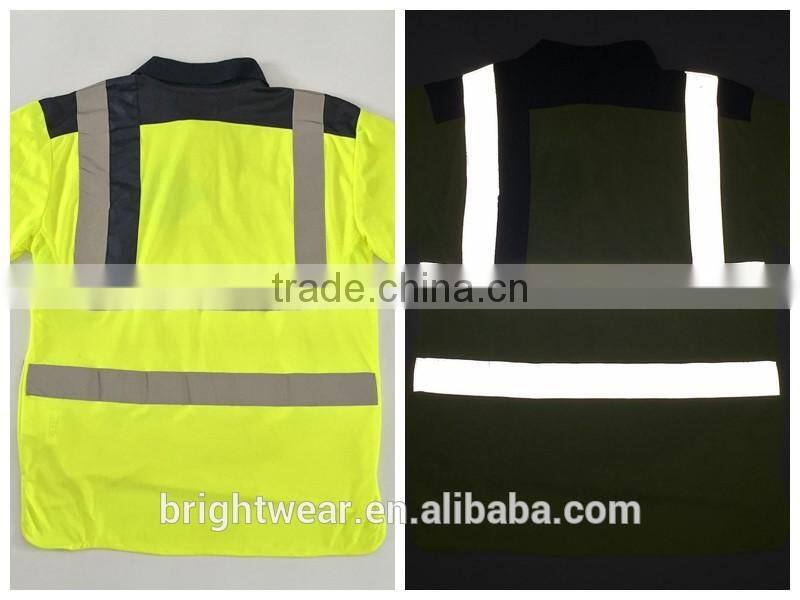 Polyester contrast high visibility safety Europe birdeye sew-on tape reflective polo shirt