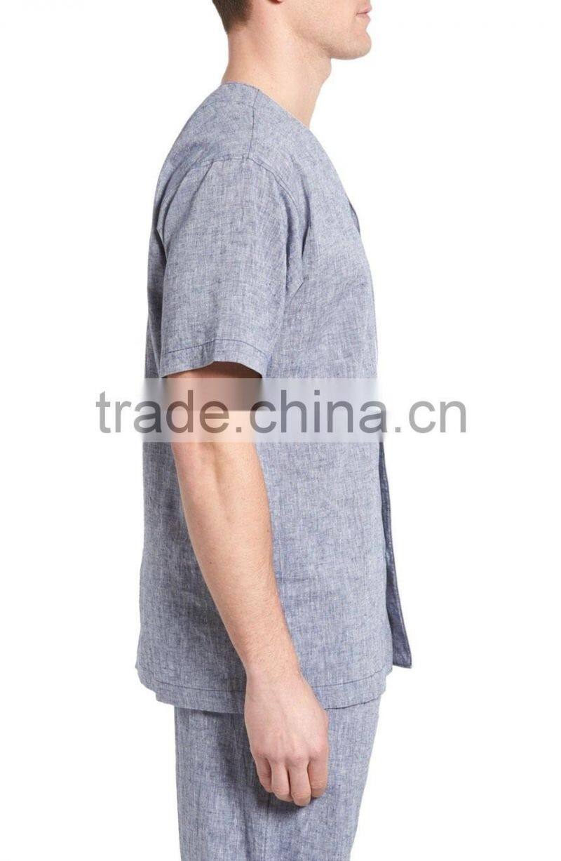 2017 high quality custom Linen Cotton Pajama Shirt men sexy pajamas sleepwear in pyjamas wholesale
