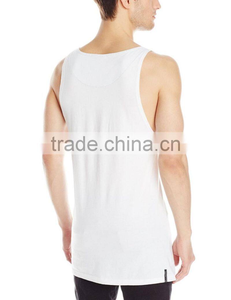 High quality white slim fit digital printing sports wear,gym wear singlet/tank top with printed pocket