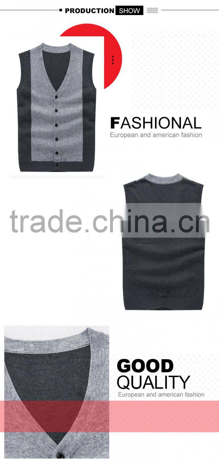 Man cheap sleeveless button polyester knitted sweater vest with lowest price