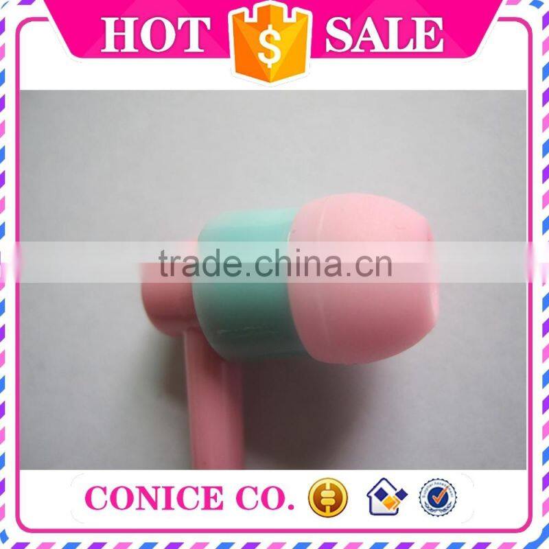 2015 hottest sale waterproof pink silicone plastic plug in ear earbuds magic stereo HIFI handsfree wired earphones with mic