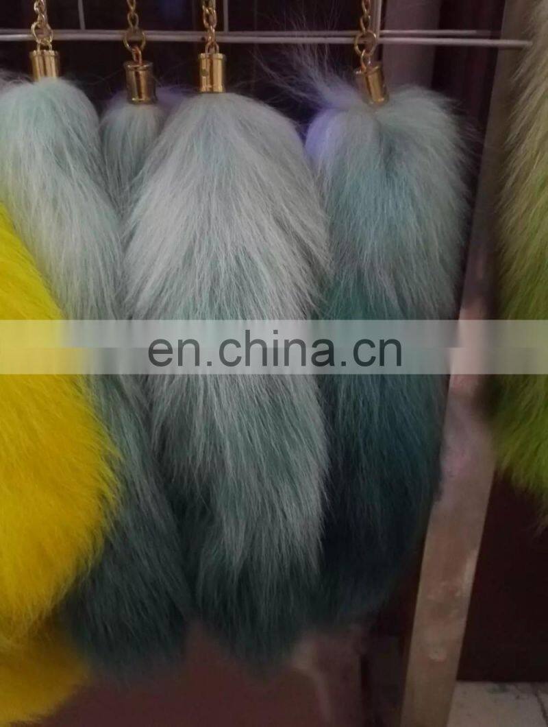 gradient color real fox fur tail furry keychain accessories