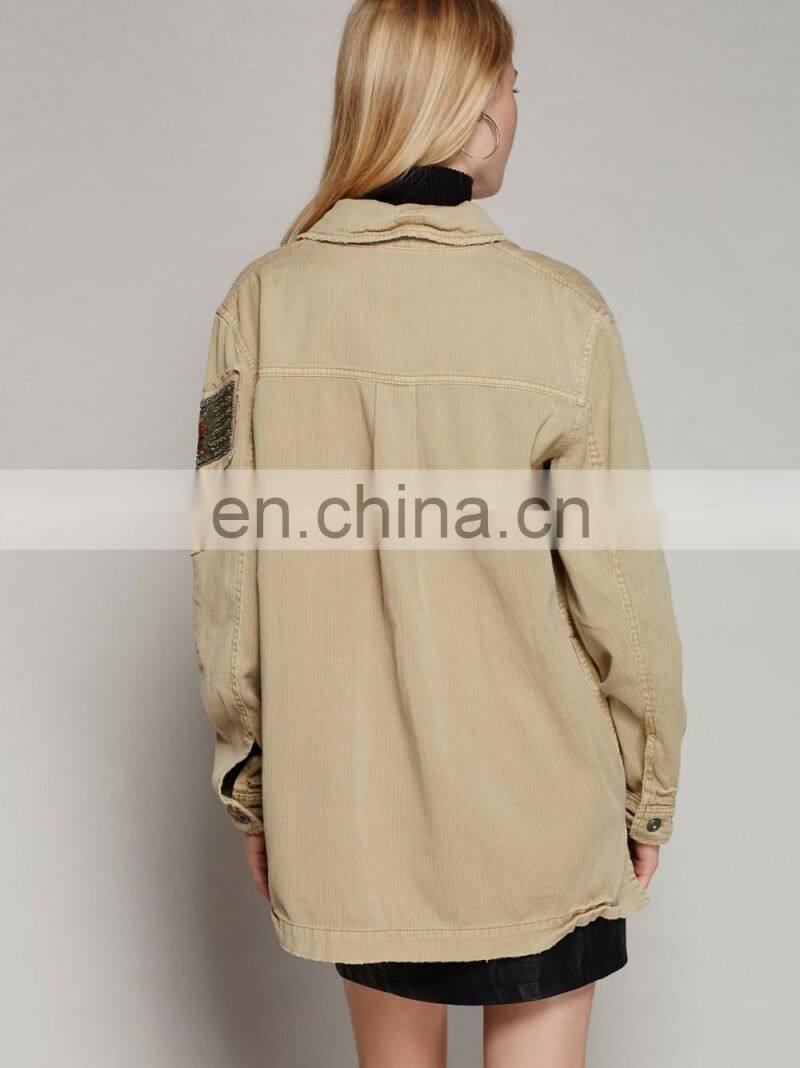 OEM Retro army style cotton shirt jacket for women