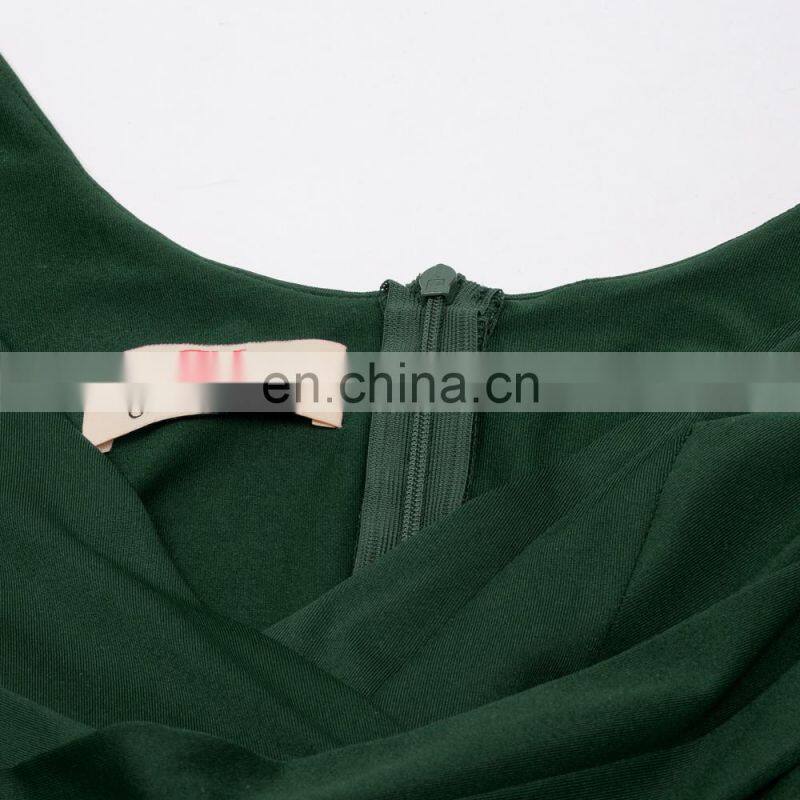 Grace Karin Sexy Sleeveless V-Neck U-Back Hips-Wrapped Bodycon Tight Short Dark Green Cocktail Dress GK001082-3