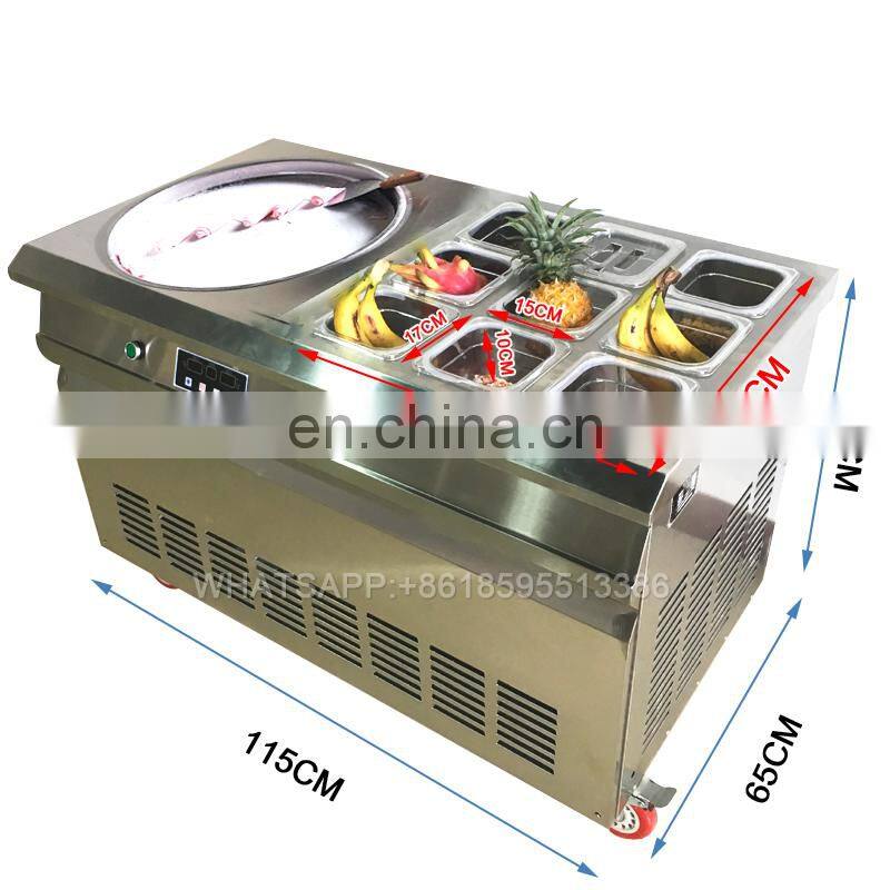 Commercial Single pan fried ice cream rolling machine price round pan with 6-9 tanks frying ice cream machine