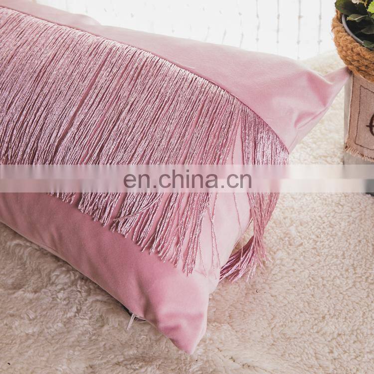 Luxury Modern 100%Polyester Velvet Pillow Cushion with Fringe Tassels for home deco