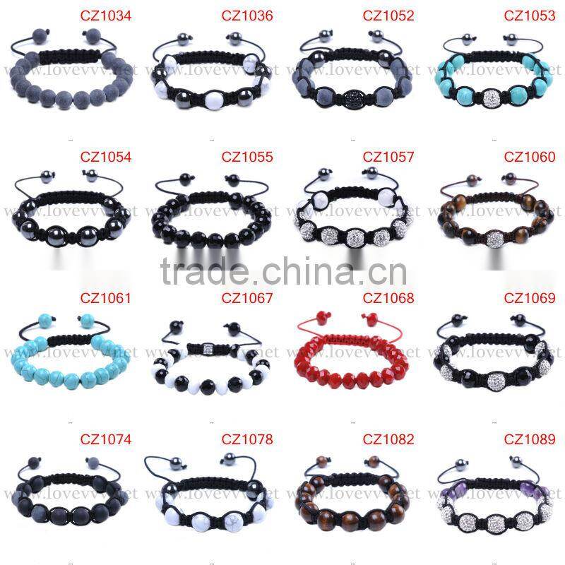 Hematite Crystal Pave Disco Ball Beads Macrame Adjustable Bracelets