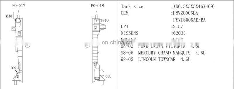 Radiator plastic Tank for FORD CROWN VICTORIA,auto water tank for MERCURY GRAND MARQUIS/LINCOLN TOWNCA,OEM:F8VZ8005BA/F8VH8005AE