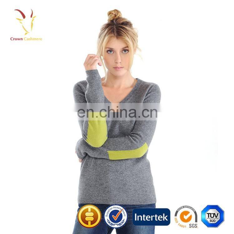 Cashmere V Neck Jumper Sweaters Women Elbow Patch Sweater Women