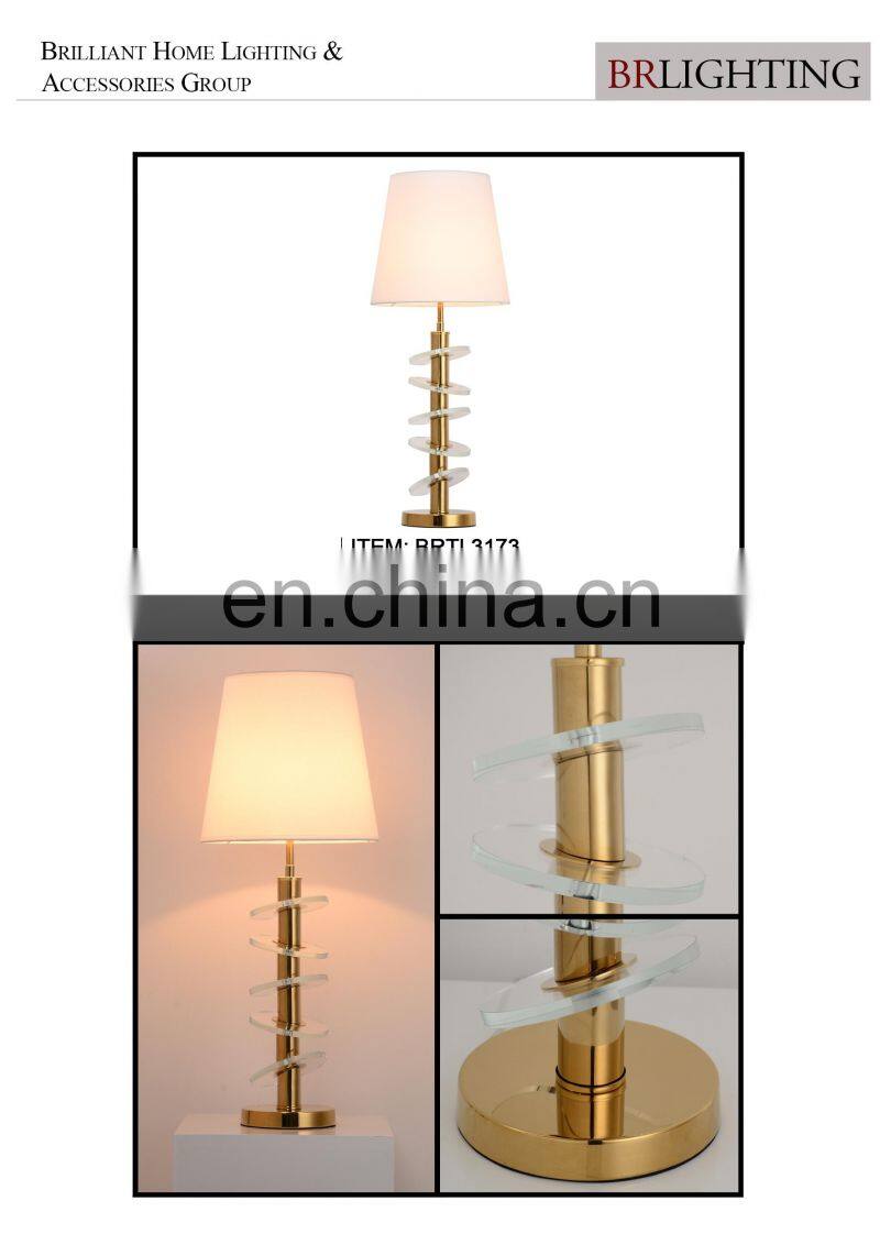 Modern Design K9 Crystal Golden Metal Glass Wafer Buffet Table Lamps For Interior Lighting