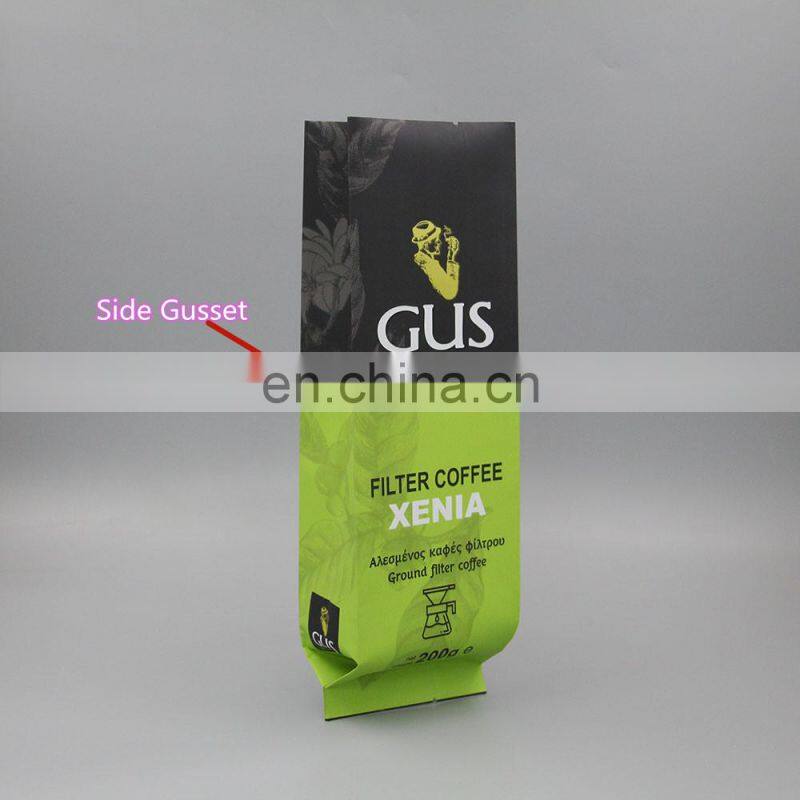 custom printing tin tie recyclable gusset ground coffee bean packing bags with valve