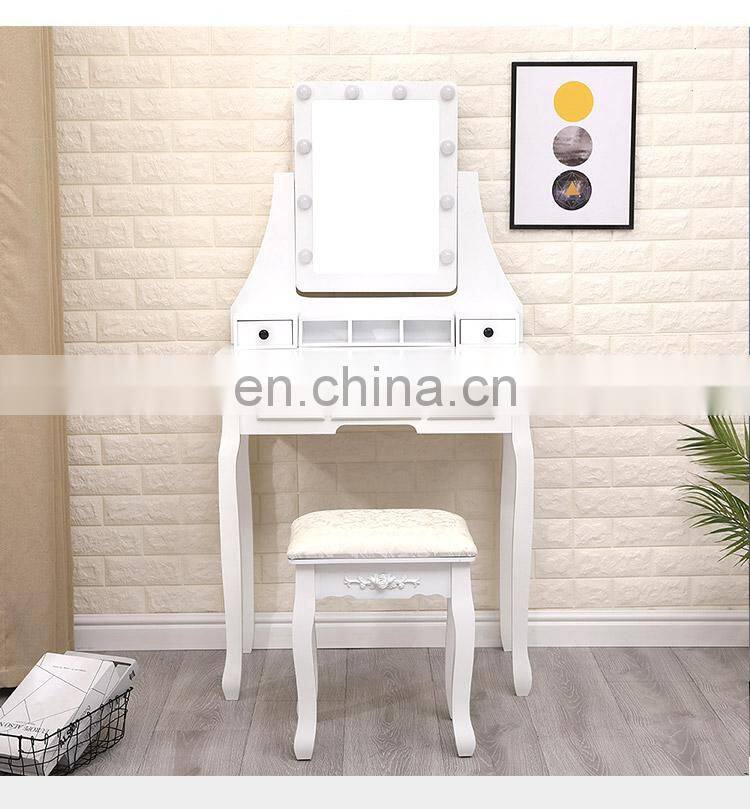 Wholesale Modern White Wooden Cupboard Dressing Table With Mirror And Stool For Bedroom