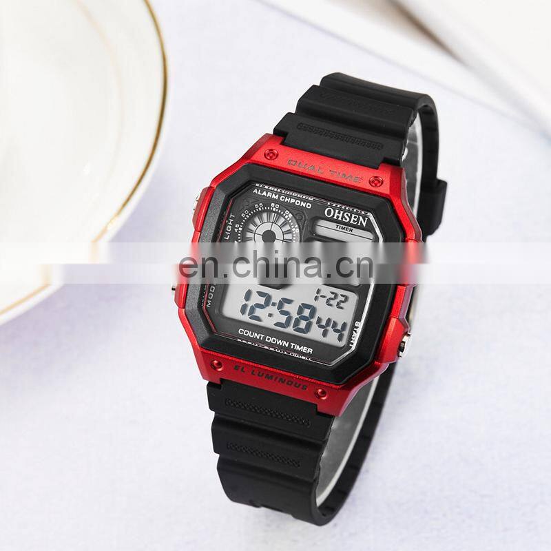 OHSEN 1810 Hot Sale Rubber Strap Digital Back Light Date Day Alarm Wristwatch Watches Men Wrist
